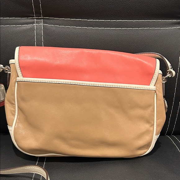 Coach Coral and Beige Leather Satchel - Picture 6 of 6